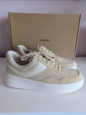 Vince Warren Court Suede Platform Sneaker NIB Size 8 Macadamia Beige
